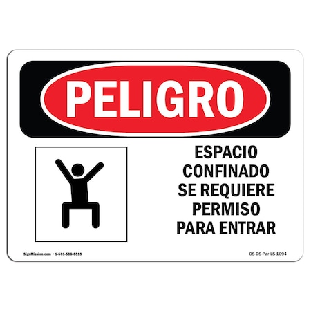 Signmission OSHA, Confined Space Enter By Permit Only Spanish, 24in X 18in Rigid Plastic, OS-DS-P-1824-LS-1094 OS-DS-P-1824-LS-1094